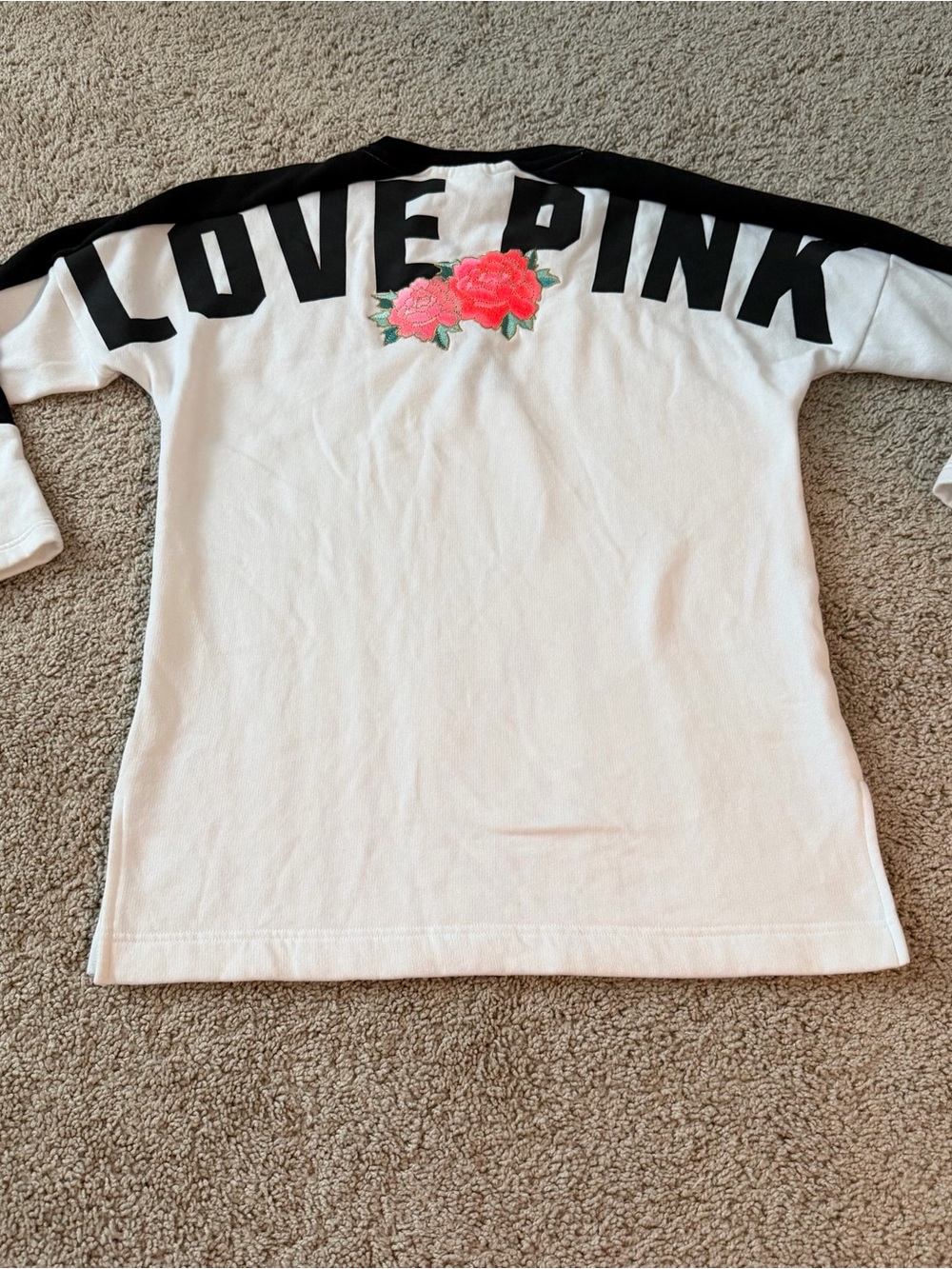 Victoria's Secret PINK Black and White Lace-Up Crewneck with Pink Rose Size XS